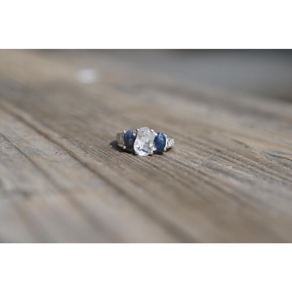 Engagement ring Burmese sapphire and Lake County diamond sterling silver - Picture 1 of 4